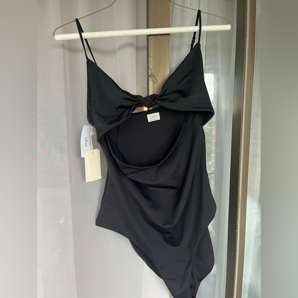 Aritzia Size M Black Bodysuit with Tie Front